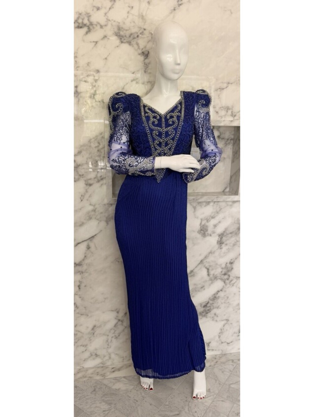 Vintage Nina Canacci Beaded Royal Blue Evening Gown Dress Size 6 Formal NWT